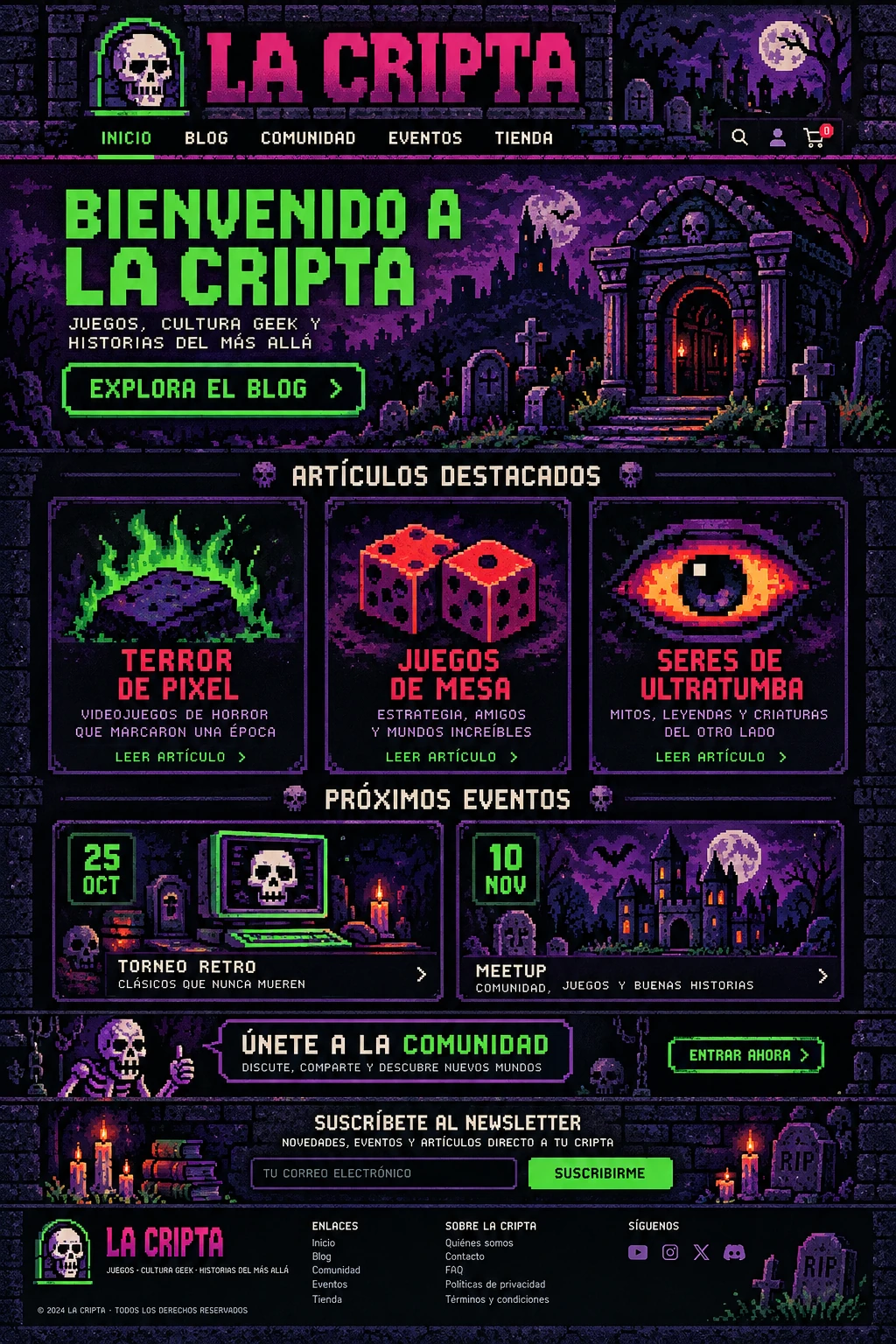 La Cripta: Portal Pixel de Terror - Demo del Sitio